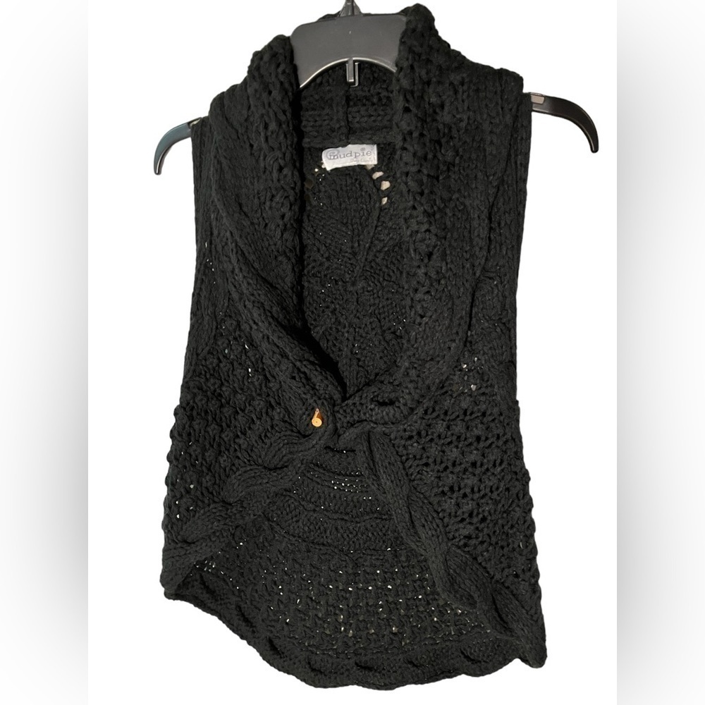 Mud Pie Women’s Crochet Open Front Sweater Cardigan Vest